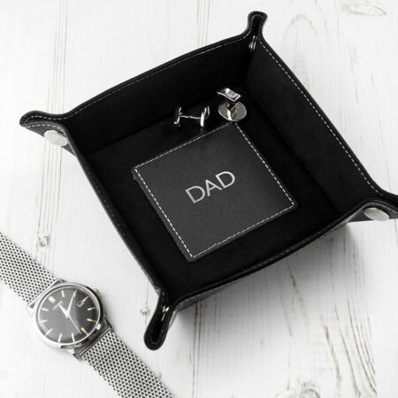 Personalised Embossed Luxury Leather Valet Trays: 6 - Silver Foil Debossed / Black - Storage By Gift Moments