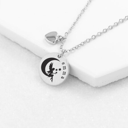 Personalised Enchanting Fairy Heart & Disc Necklaces: 2 - Silver - Necklaces By Gift Moments