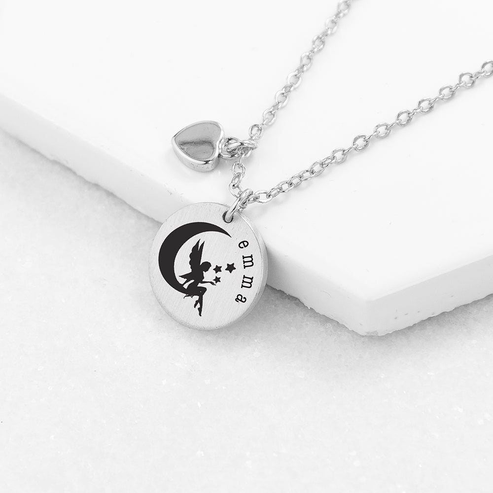 Personalised Enchanting Fairy Heart & Disc Necklaces: 2 - Silver - Necklaces By Gift Moments