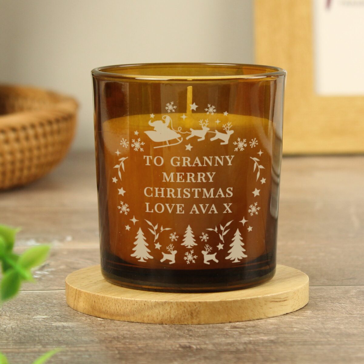 Personalised Engraved Christmas Amber Glass Candle: 2 - Candles By Gift Moments