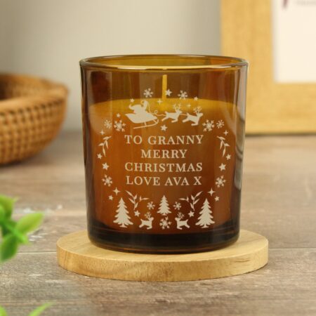 Personalised Engraved Christmas Amber Glass Candle: 2 - Candles By Gift Moments