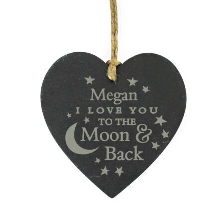 Personalised Engraved Moon and Back Slate Heart Decoration: 2 - Decorations By Gift Moments