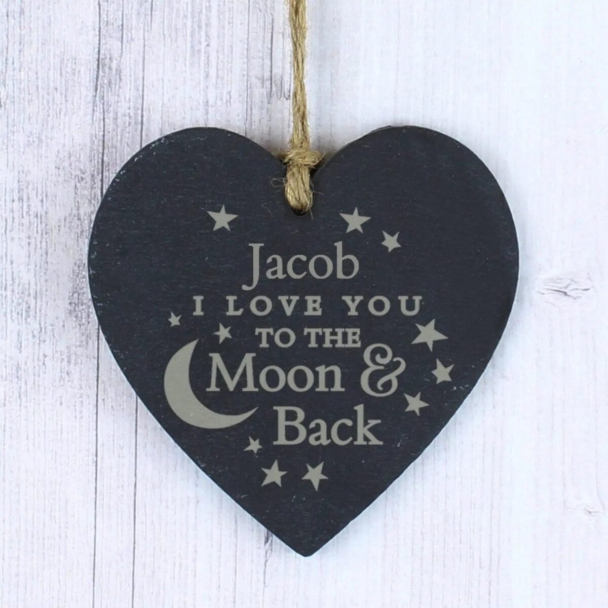 Personalised Engraved Moon and Back Slate Heart Decoration: 1 - Decorations By Gift Moments