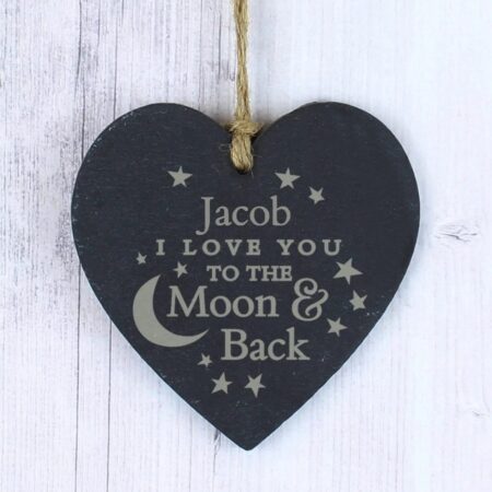 Personalised Engraved Moon and Back Slate Heart Decoration: 1 - Decorations By Gift Moments