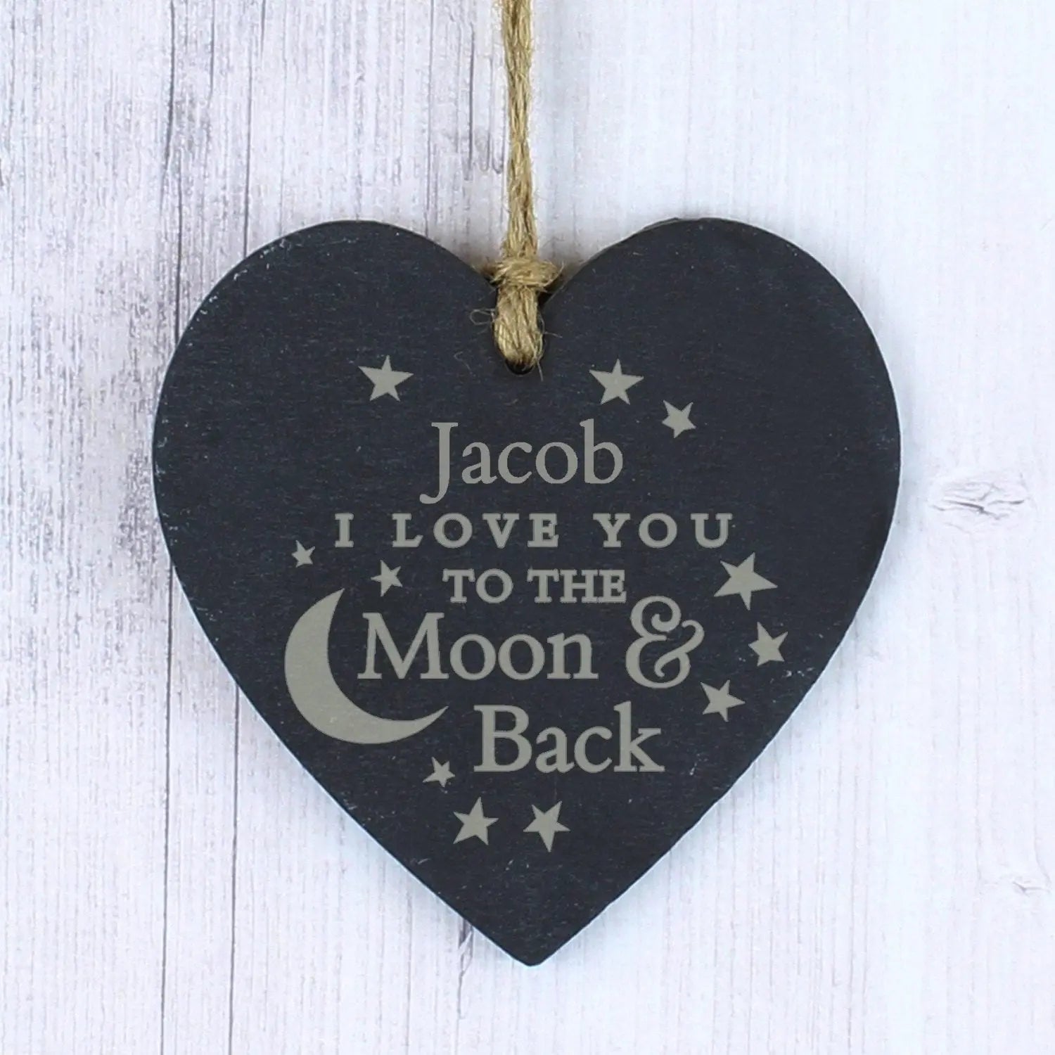 Personalised Engraved Moon and Back Slate Heart Decoration: 1 - Decorations By Gift Moments