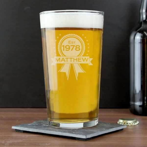 Personalised Established Rosette Pint Glass: 1 - Beer Glasses By Gift Moments