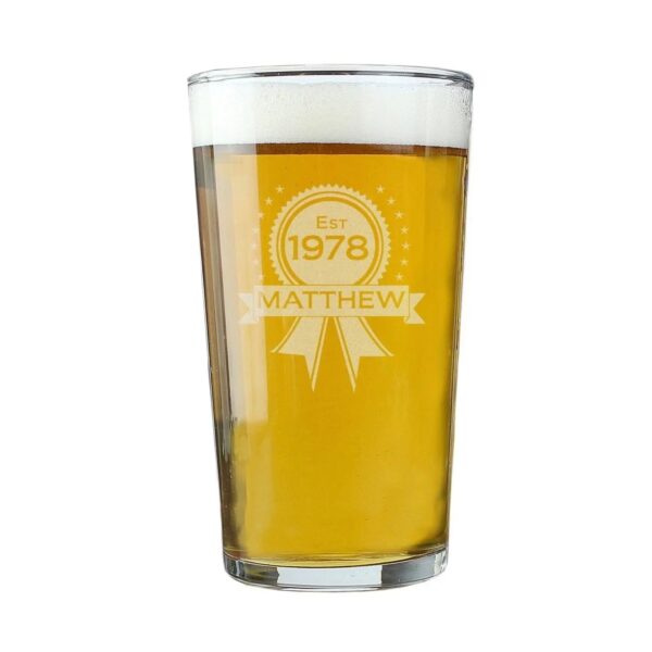 Personalised Established Rosette Pint Glass: 2 - Beer Glasses By Gift Moments
