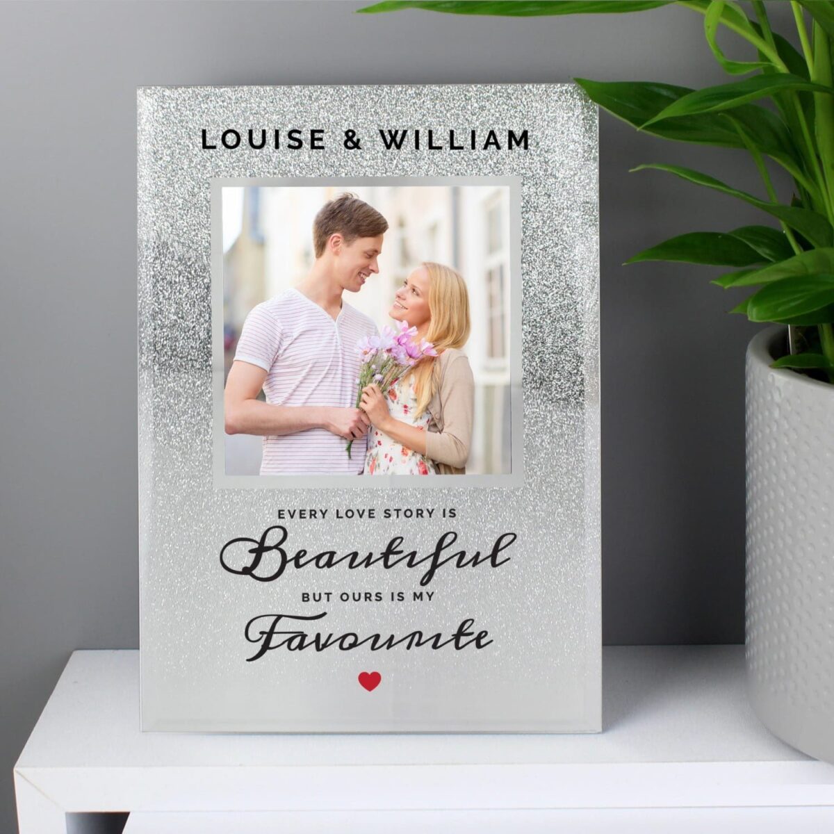 Personalised Every Love Story Is Beautiful 4x4 Glitter Glass Photo Frame: 2 - Photo Frames By Gift Moments