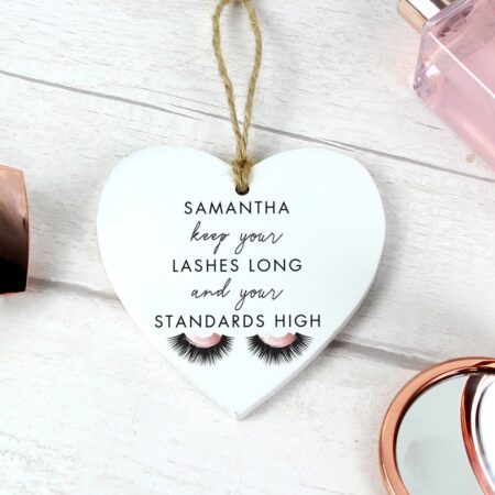Personalised Eyelash Wooden Heart Decoration: 1 - Decorations By Gift Moments