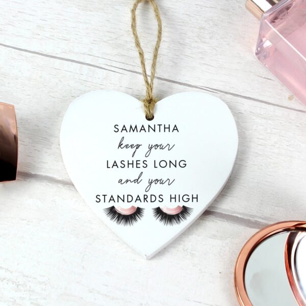 Personalised Eyelash Wooden Heart Decoration: 1 - Decorations By Gift Moments