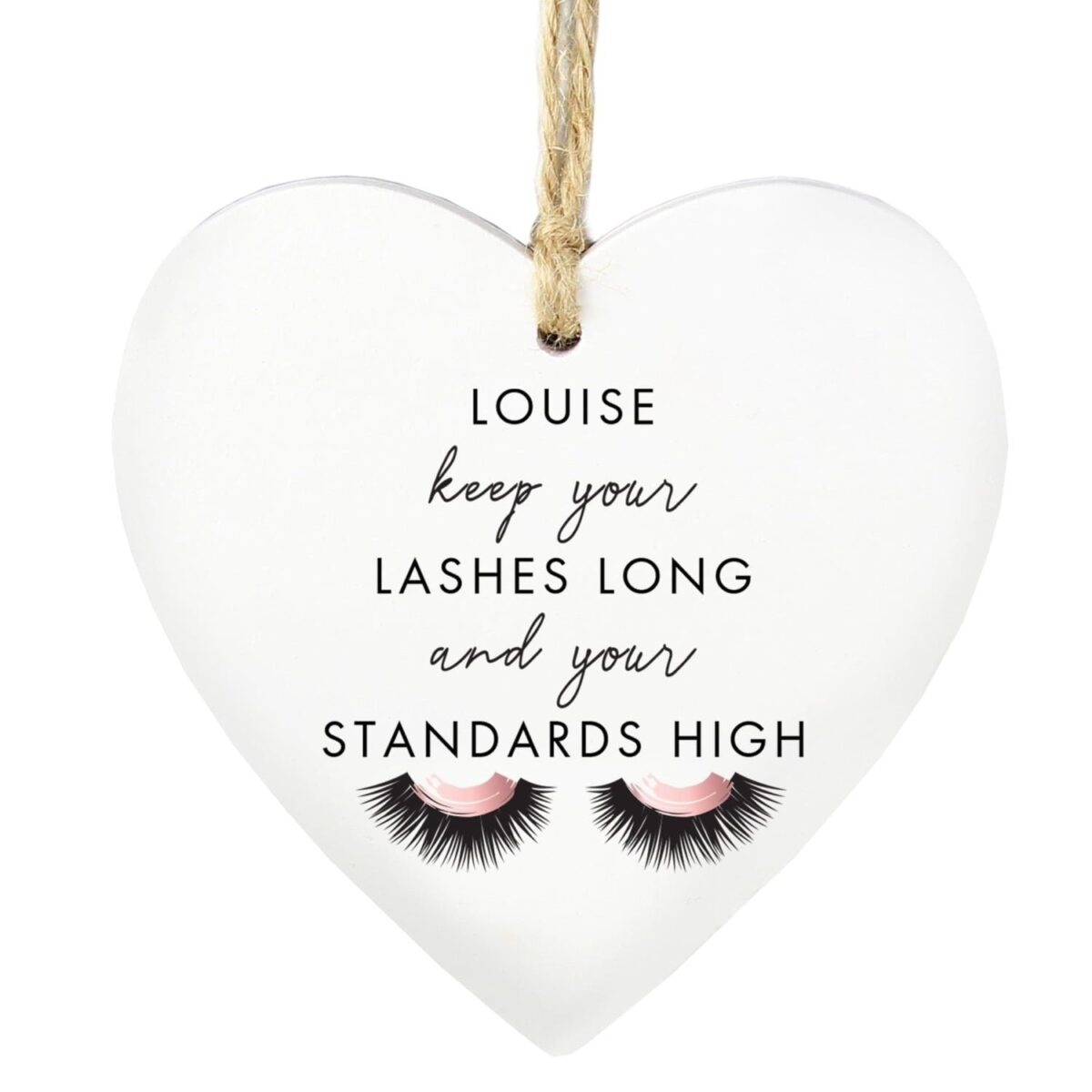 Personalised Eyelash Wooden Heart Decoration: 3 - Decorations By Gift Moments