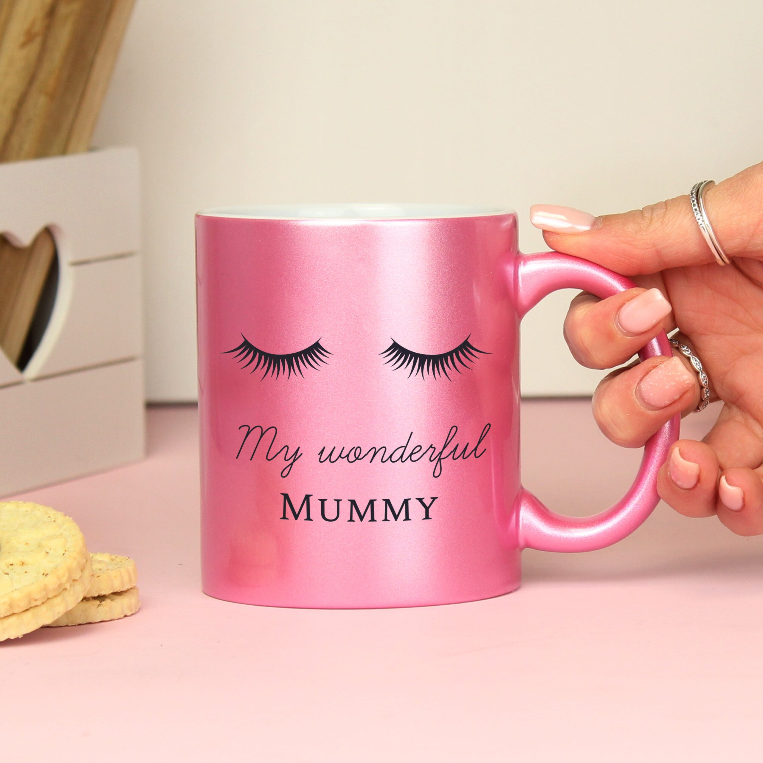 Personalised Eyelashes Pink Glitter Mug: 1 - Mugs By Gift Moments