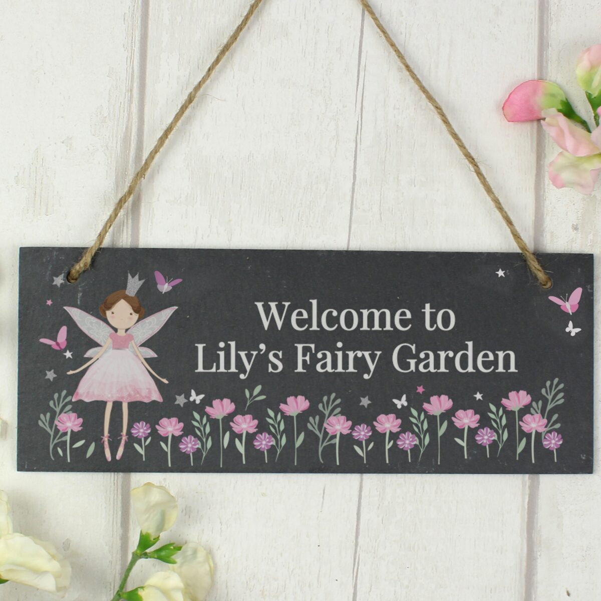 Personalised fairy princess garden hanging slate sign