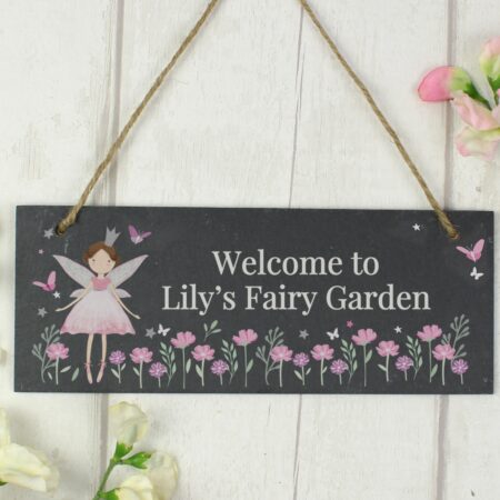Personalised fairy princess garden hanging slate sign
