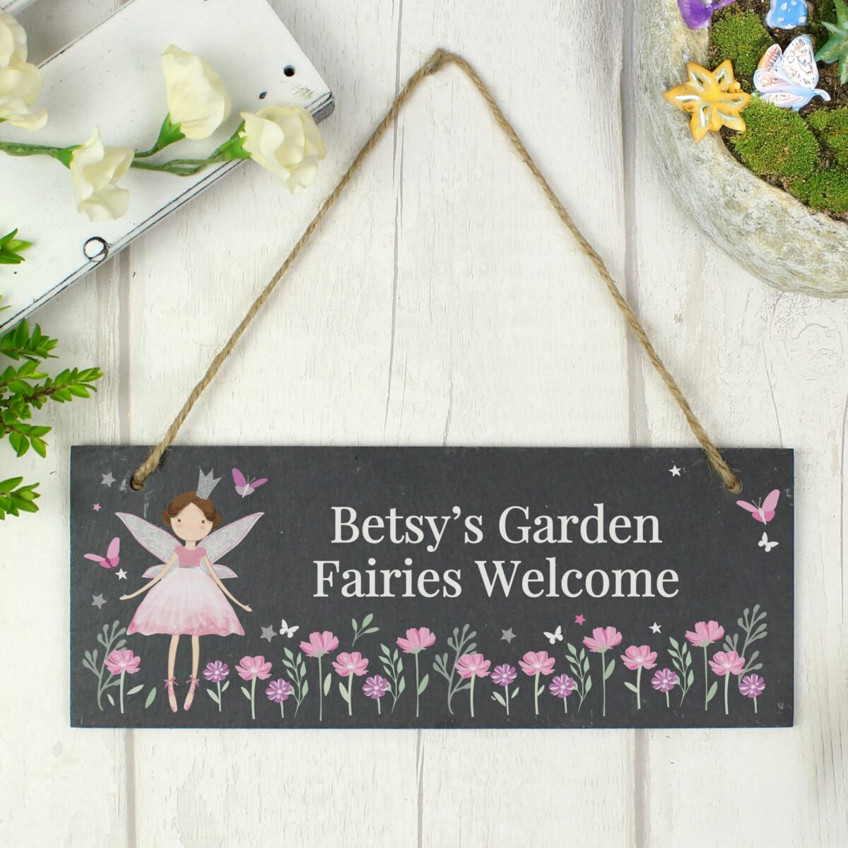 Personalised fairy princess garden hanging slate sign
