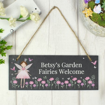 Personalised fairy princess garden hanging slate sign