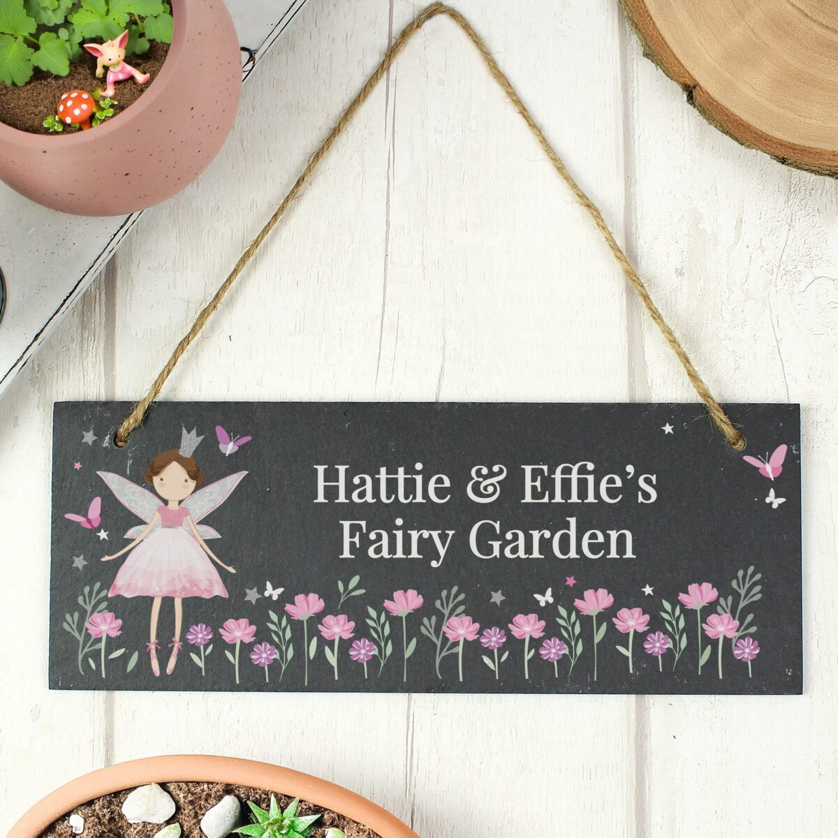 Personalised fairy princess garden hanging slate sign