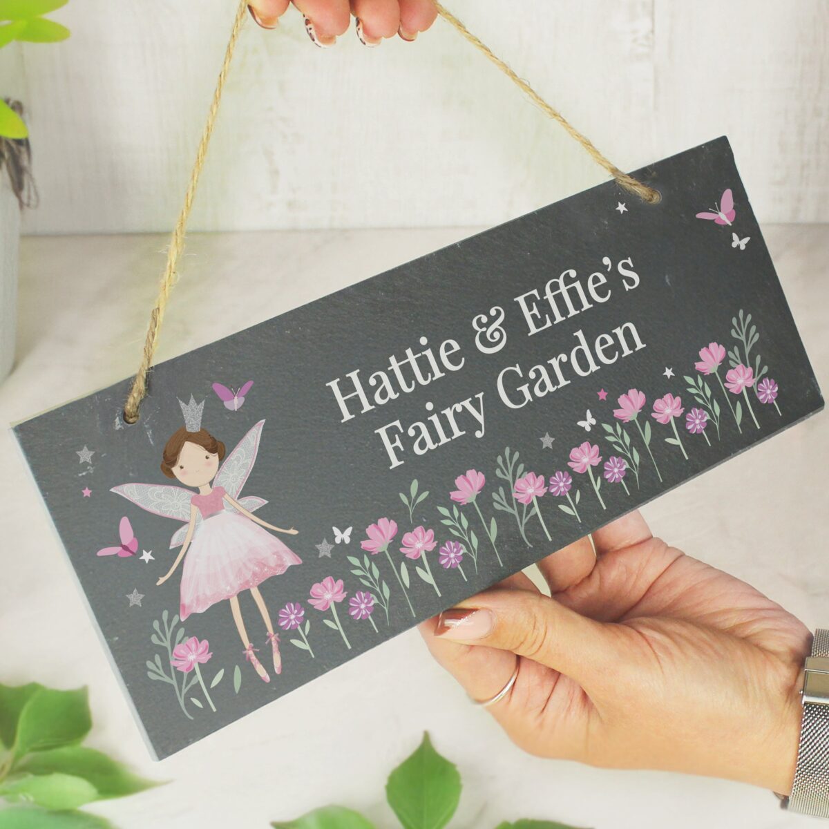 Personalised fairy princess garden hanging slate sign