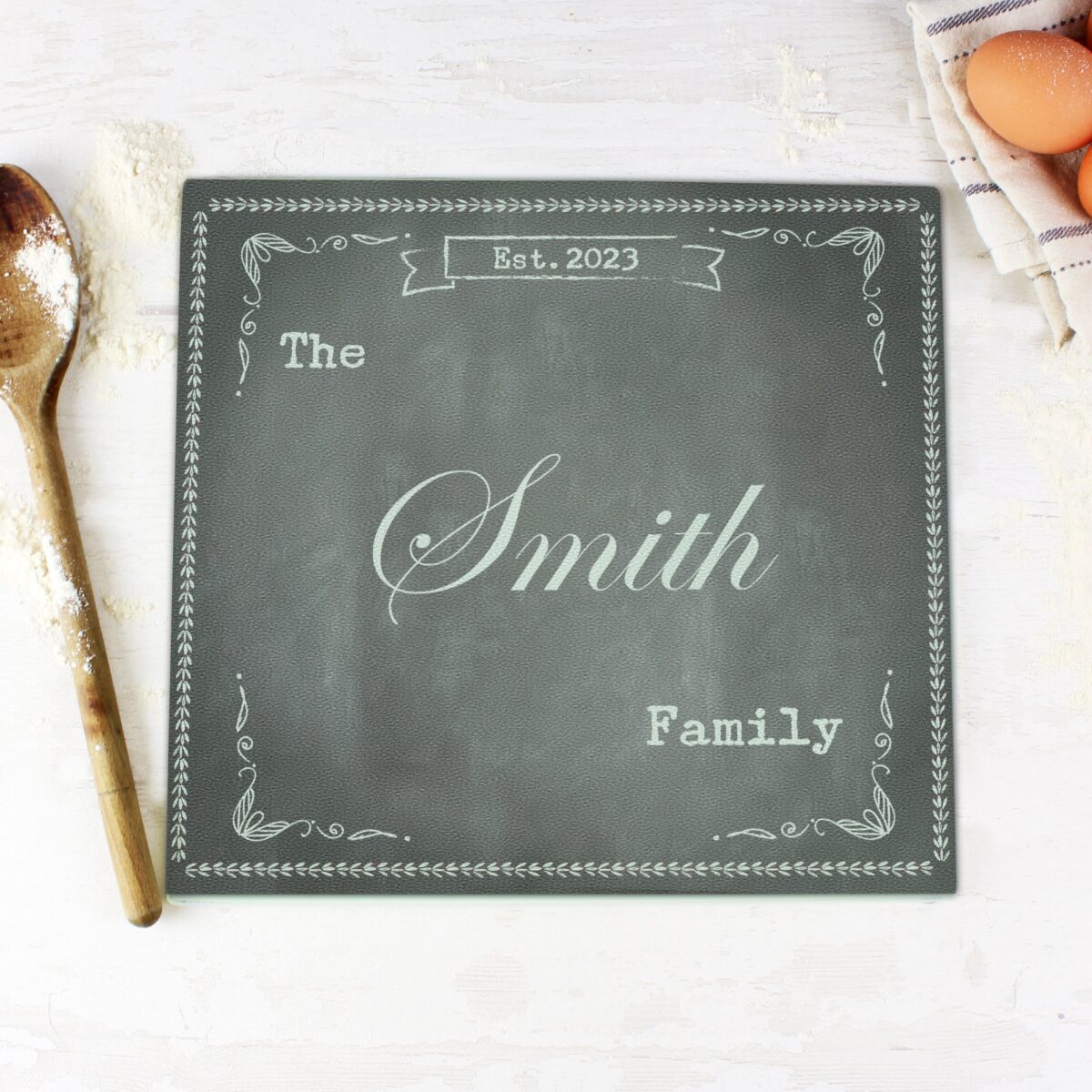 Personalised Family Chalk Glass Chopping Board/Worktop Saver: 3 - Chopping Boards By Gift Moments