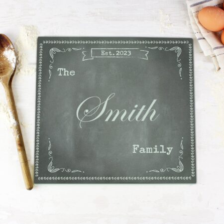 Personalised Family Chalk Glass Chopping Board/Worktop Saver: 3 - Chopping Boards By Gift Moments