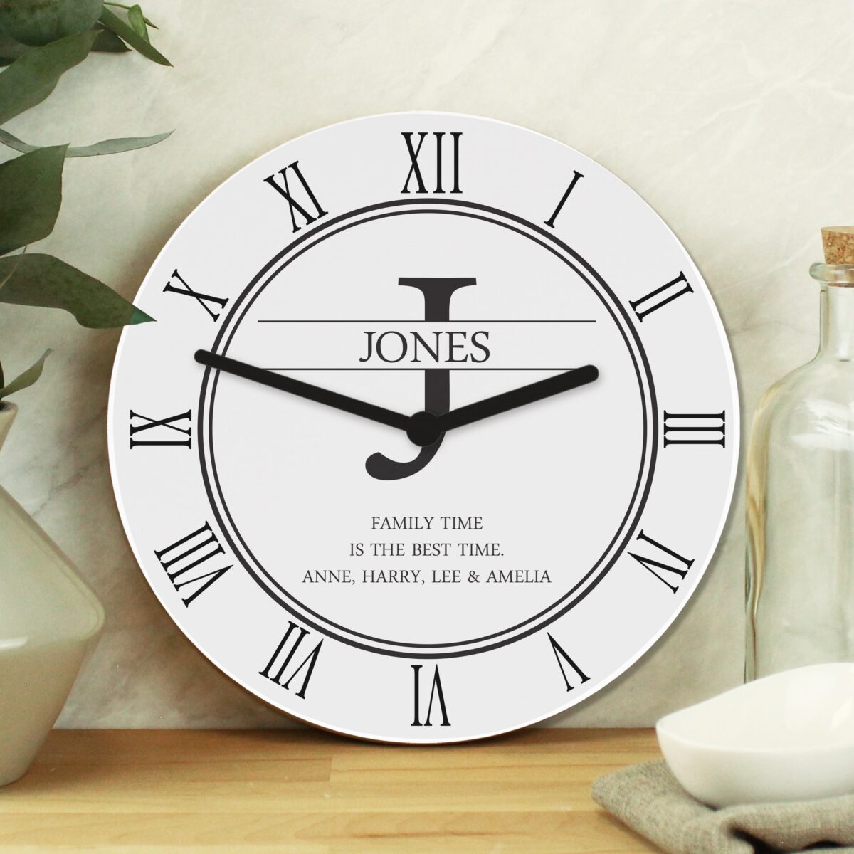 Personalised Family Name & Initial Wooden Clock: 2 - Clocks By Gift Moments