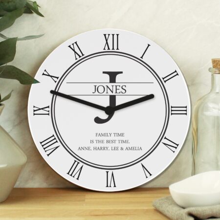 Personalised Family Name & Initial Wooden Clock: 2 - Clocks By Gift Moments