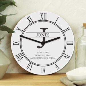 Personalised Family Name & Initial Wooden Clock: 2 - Clocks By Gift Moments