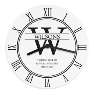 Personalised Family Name & Initial Wooden Clock: 6 - Clocks By Gift Moments