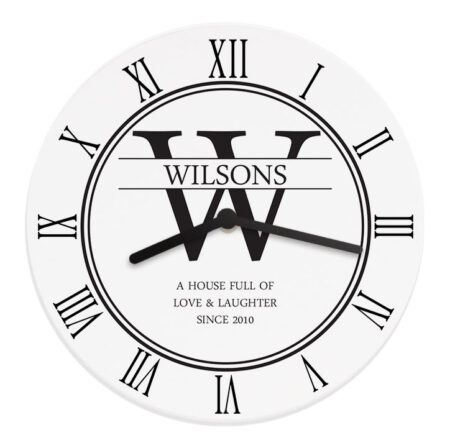 Personalised Family Name & Initial Wooden Clock: 6 - Clocks By Gift Moments
