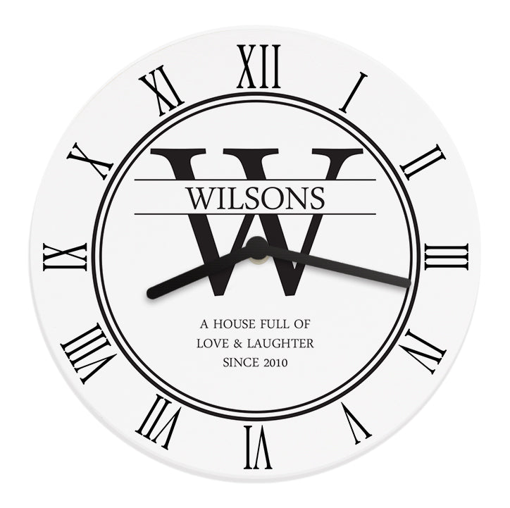 Personalised Family Name & Initial Wooden Clock: 6 - Clocks By Gift Moments