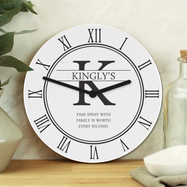 Personalised Family Name & Initial Wooden Clock: 1 - Clocks By Gift Moments