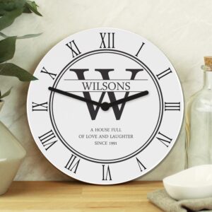 Personalised Family Name & Initial Wooden Clock: 3 - Clocks By Gift Moments
