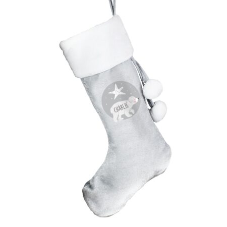 Personalised Family Polar Bear Silver Grey Stockings: 9 - Christmas Stockings By Gift Moments