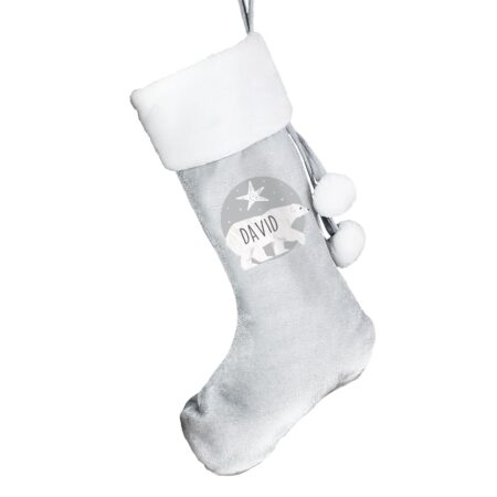 Personalised Family Polar Bear Silver Grey Stockings: 8 - Christmas Stockings By Gift Moments