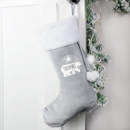 Personalised Family Polar Bear Silver Grey Stockings: 6 - Christmas Stockings By Gift Moments