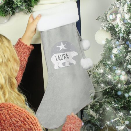 Personalised Family Polar Bear Silver Grey Stockings: 2 - Christmas Stockings By Gift Moments