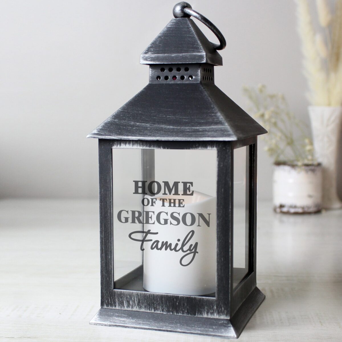 Personalised The Family Rustic Black Lantern: 1 - LED Lighting By Gift Moments