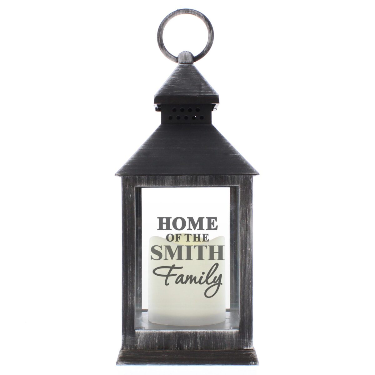 Personalised The Family Rustic Black Lantern: 4 - LED Lighting By Gift Moments