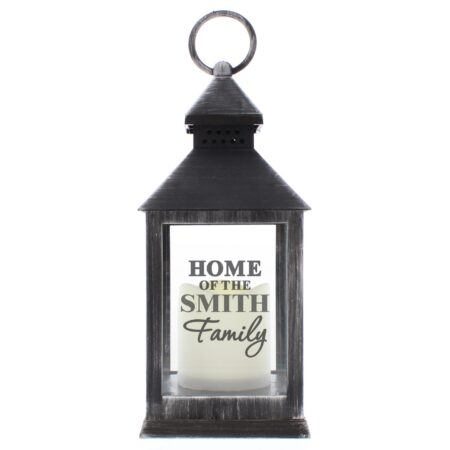 Personalised The Family Rustic Black Lantern: 4 - LED Lighting By Gift Moments