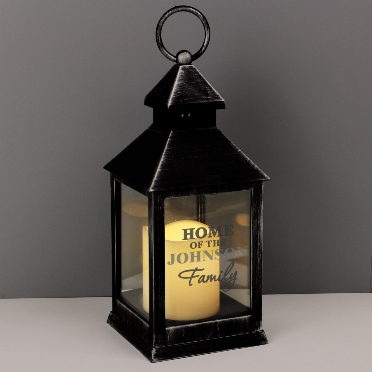 Personalised The Family Rustic Black Lantern: 6 - LED Lighting By Gift Moments