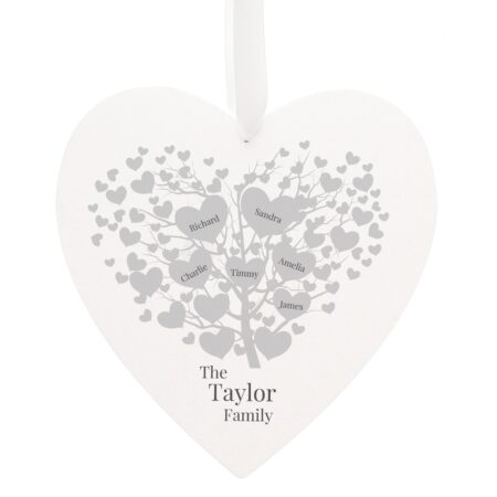 Personalised Family Tree Large Wooden Heart: 2 - Decorations By Gift Moments