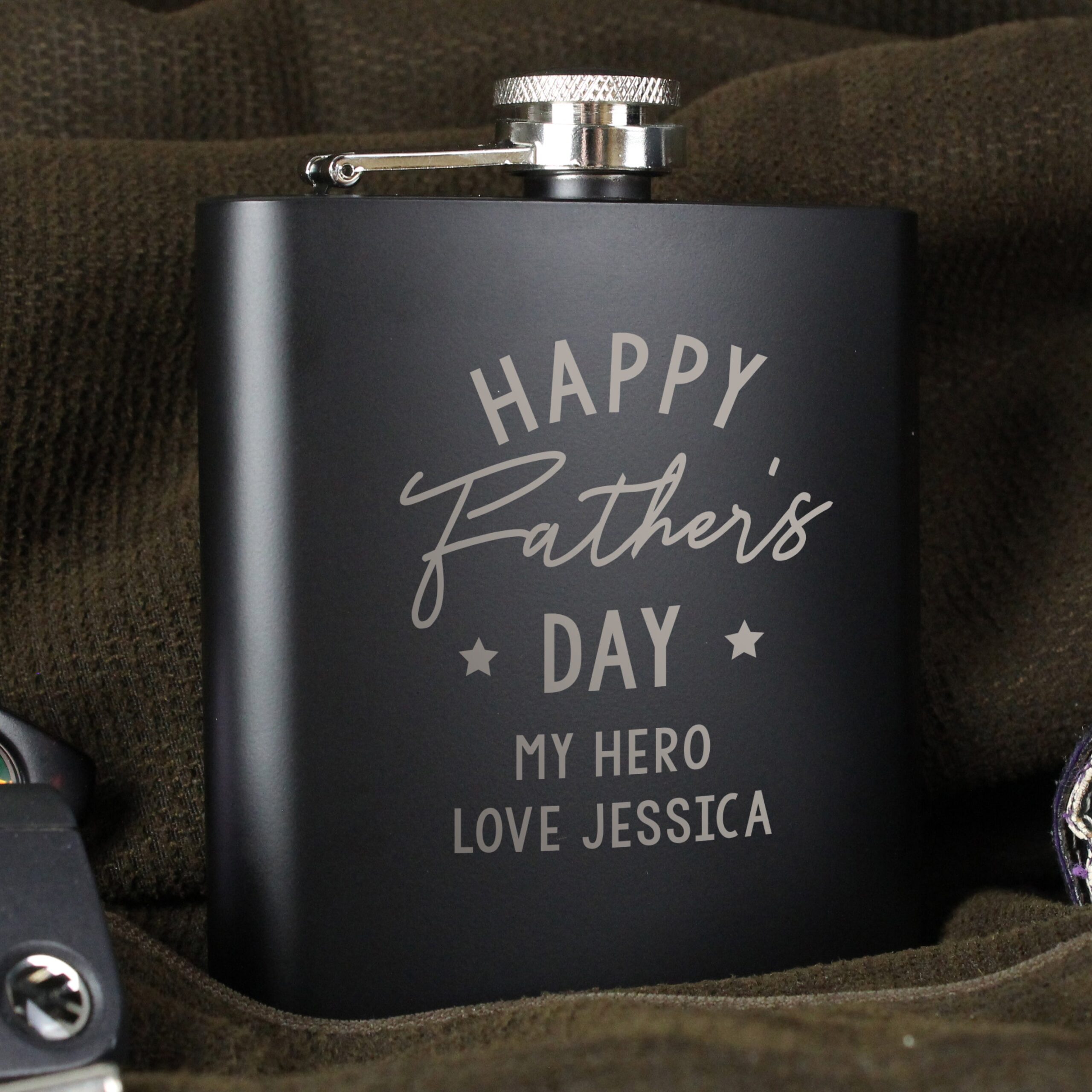 Personalised Father’s Day Black Hip Flask: 1 - Hip Flasks By Gift Moments