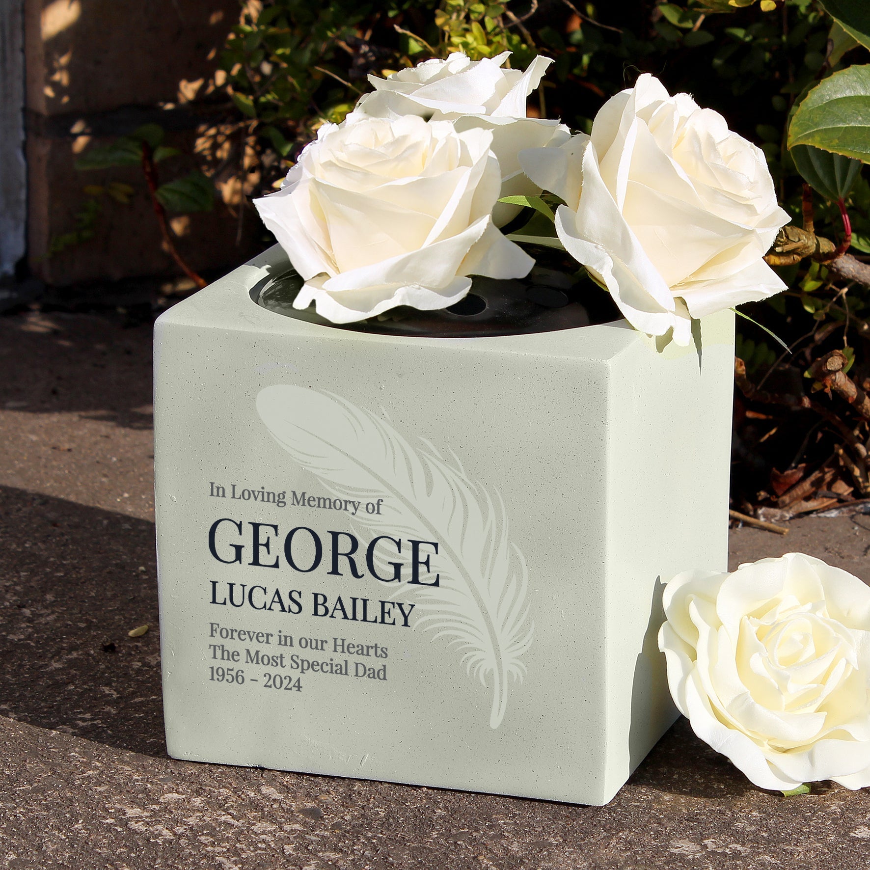 Personalised feather memorial vase