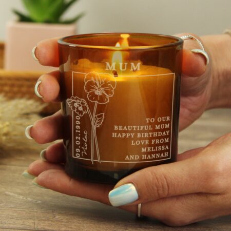 Personalised February Birth Flower Amber Glass Candle: 4 - Candles By Gift Moments