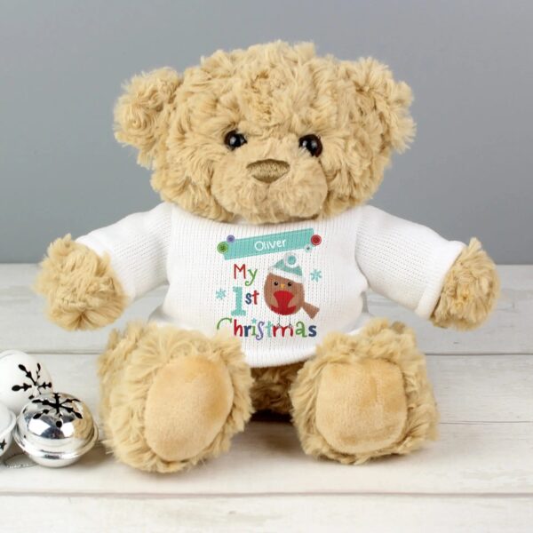 Personalised Felt Stitch Robin ’My 1st Christmas’ Teddy Bear: 1 - Teddy Bears & Soft Toys By Gift Moments