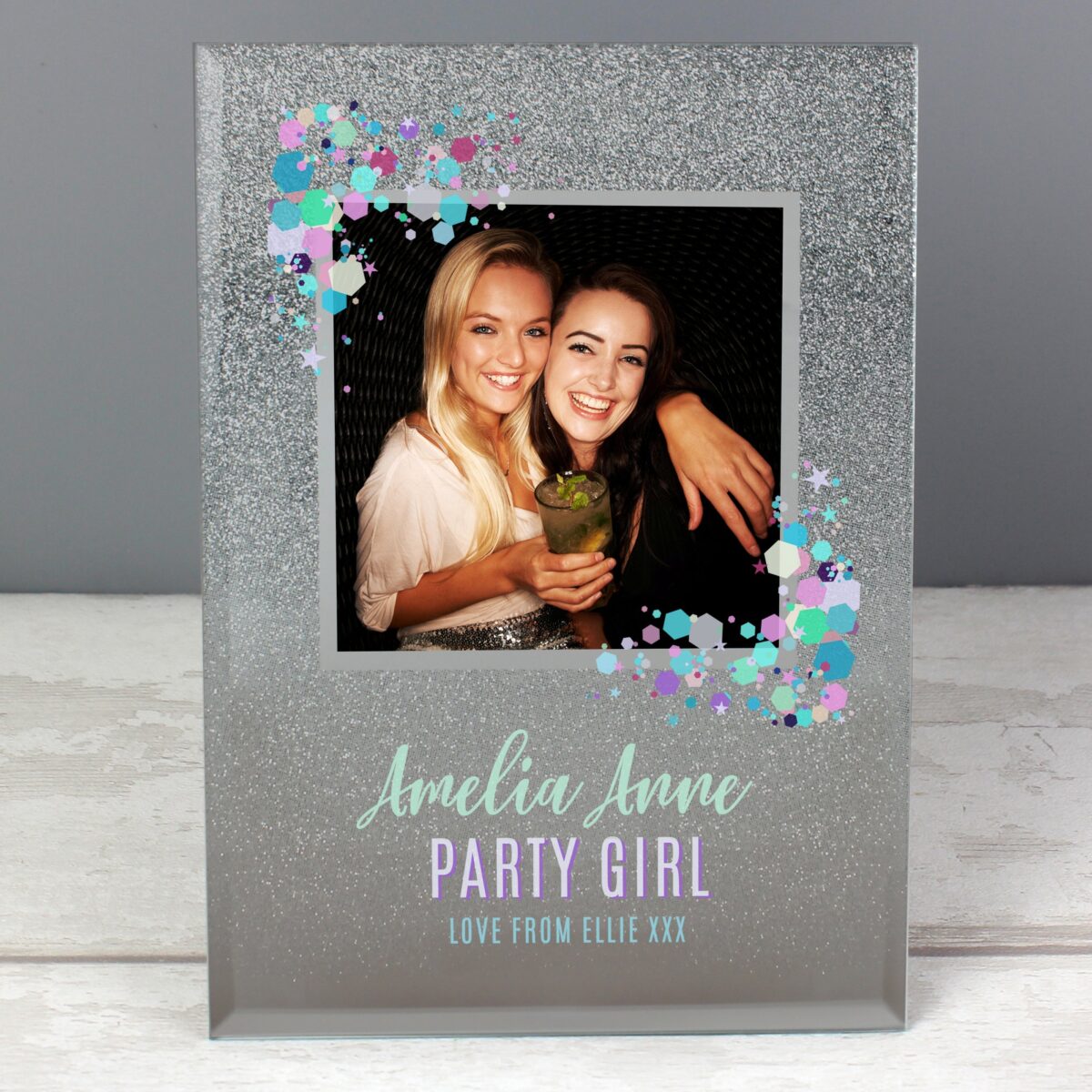 Personalised Festival Style 4x4 Glitter Glass Photo Frame: 2 - Photo Frames By Gift Moments