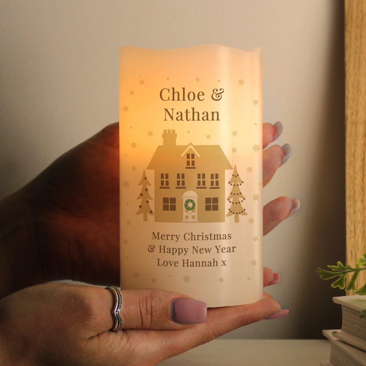 Personalised festive village led candle