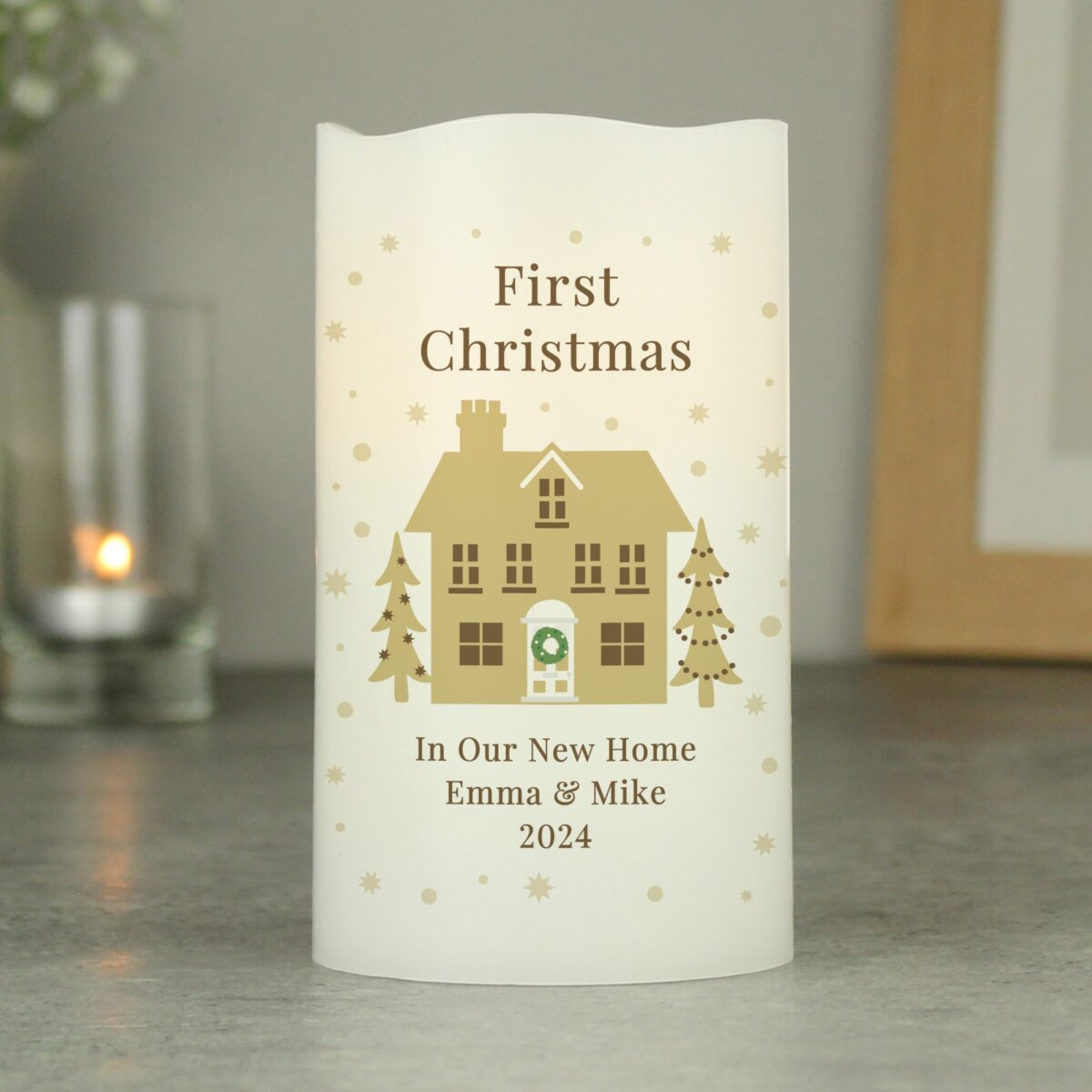 Personalised festive village led candle