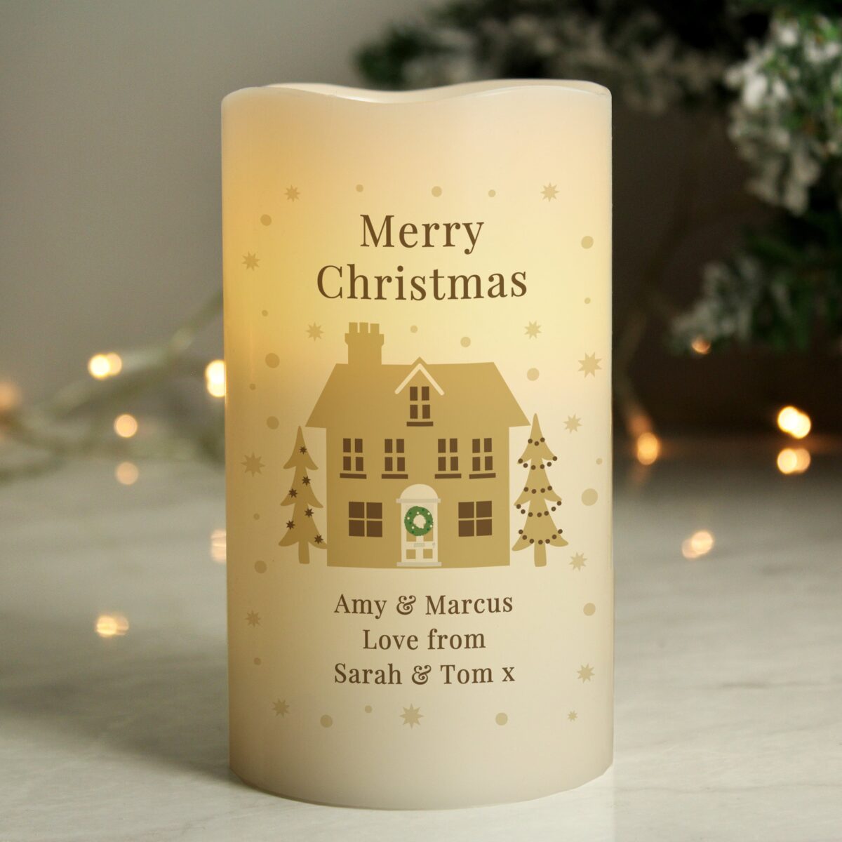 Personalised festive village led candle
