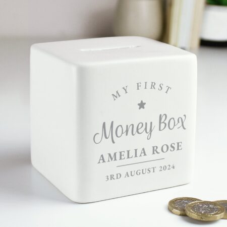 Personalised My First Ceramic Square Money Box: 1 - Money Boxes By Gift Moments